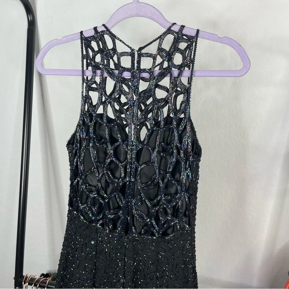 Vintage 90’s Sean Collection Black 100% Silk Beaded Cage Dress - Picture 7 of 14